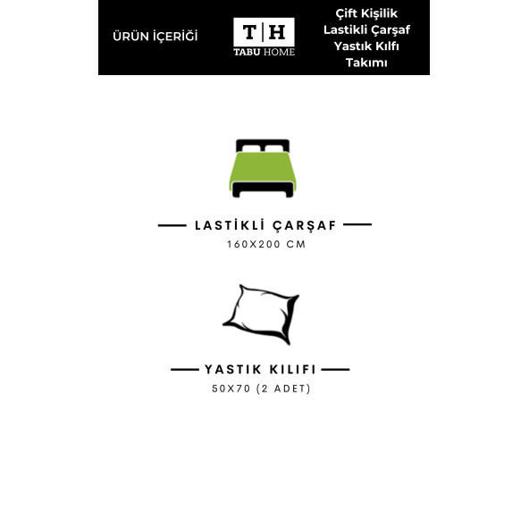 Tabu Home Beyaz - Gri Desenli Çift Kişilik Lastikli Çarşaf - 2