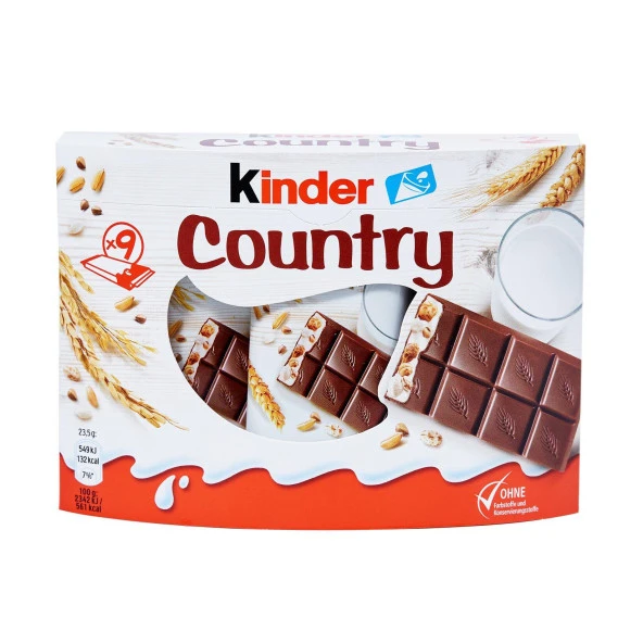 Kinder Country Sütlü ve Yulaflı Çikolata 23,5 gr x 9 Adet