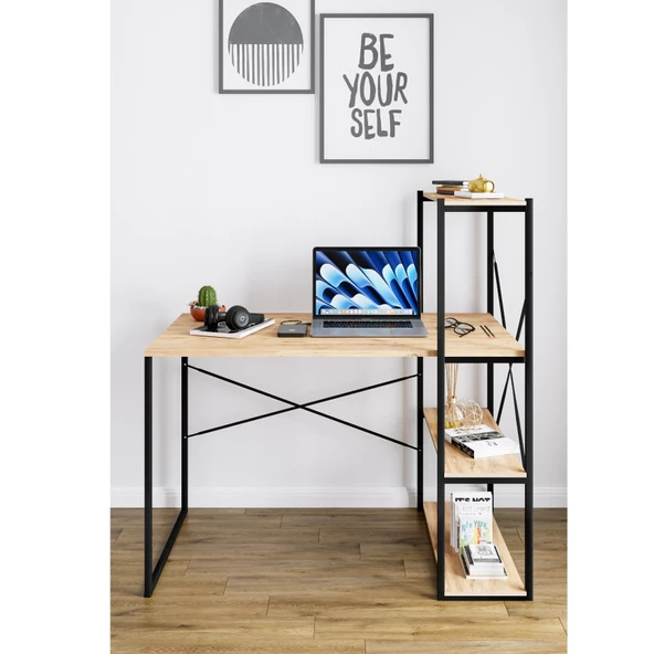 Eportatif Kitaplıklı Çalışma Masası Bilgisayar Ofis Masası 1003 - 2
