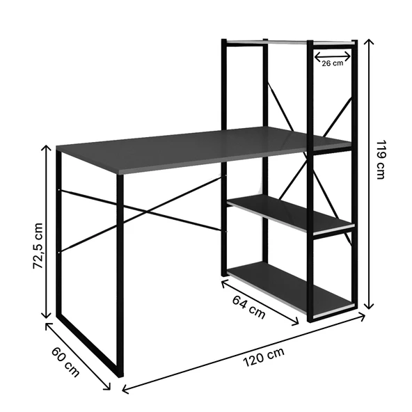 Eportatif Kitaplıklı Çalışma Masası Bilgisayar Ofis Masası 1003 - 7