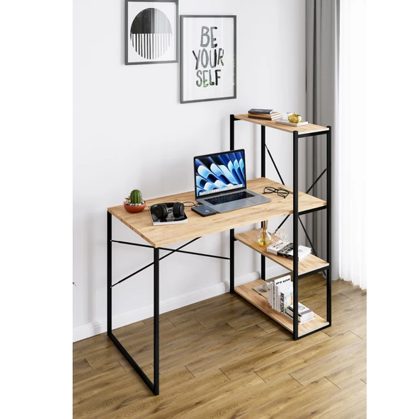 Eportatif Kitaplıklı Çalışma Masası Bilgisayar Ofis Masası 1003 - 3