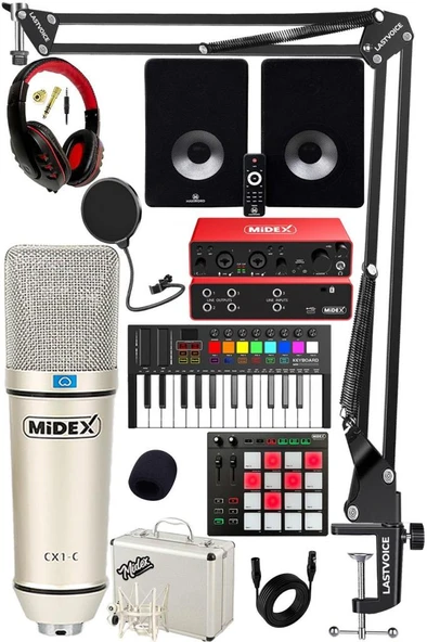 Midex Referans Paket-6 Maxword Monitör Ses Kartı CX1 Mikrofon Pad Controller Midi Klavye ürün görseli 1