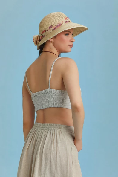 İnce Askılı Cut Out Detay Koton Krem Bralet - 4