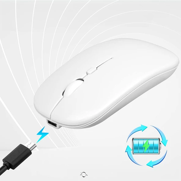 HyMark Sessiz Tıklama Şarjlı Çift Modlu Bluetooth Kablosuz 2.4Ghz Beyaz Mouse ürün görseli