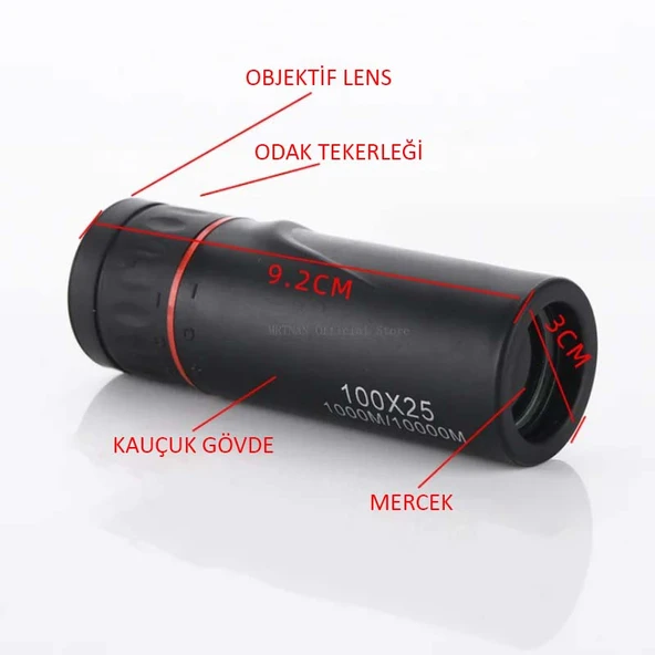 HyMark 100x25 Zoomlu Yüksek Çözünürlüklü Tek Gözlü Monoküler Dürbün - 6