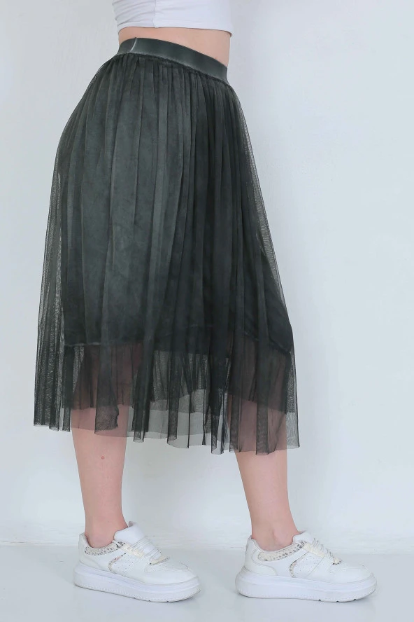Yıkamalı Tül lü Etek - 5