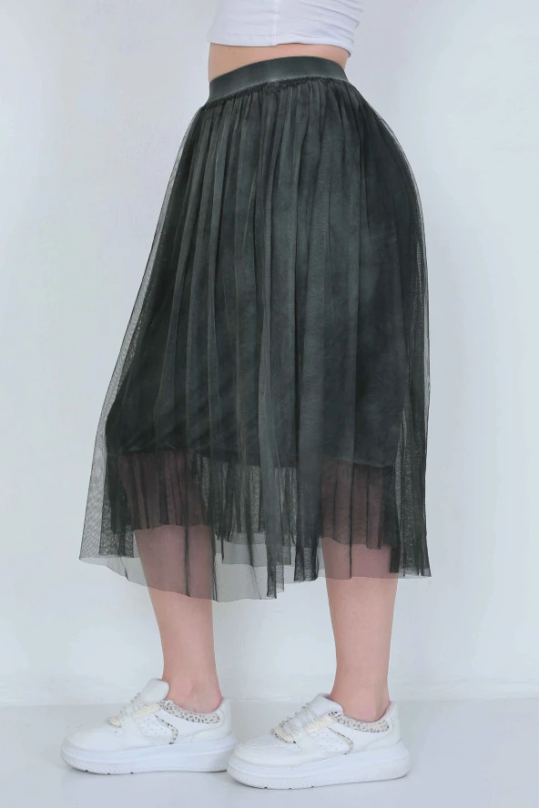 Yıkamalı Tül lü Etek - 6