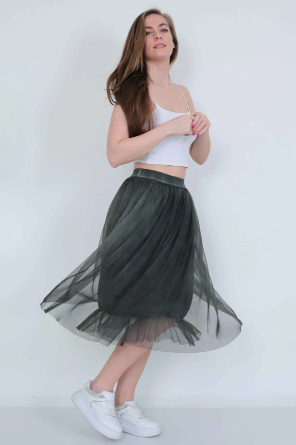 Yıkamalı Tül lü Etek - 10