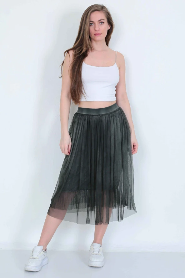 Yıkamalı Tül lü Etek - 11