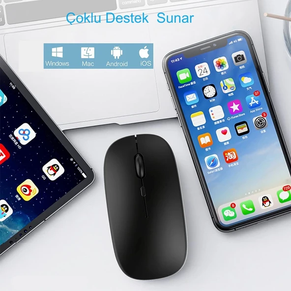 HyMark Sessiz Tıklama Şarjlı Çift Modlu Bluetooth Kablosuz 2.4Ghz Siyah Mouse - 7