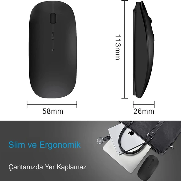 HyMark Sessiz Tıklama Şarjlı Çift Modlu Bluetooth Kablosuz 2.4Ghz Siyah Mouse - 5