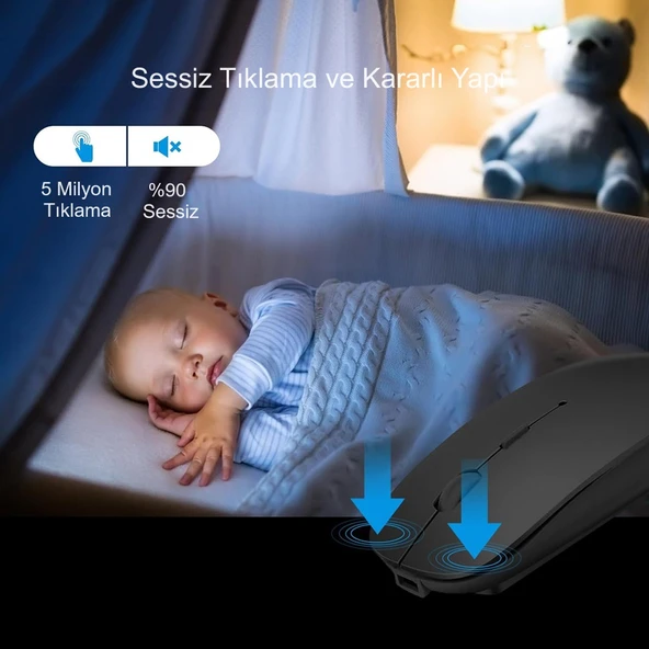 HyMark Sessiz Tıklama Şarjlı Çift Modlu Bluetooth Kablosuz 2.4Ghz Siyah Mouse - 4