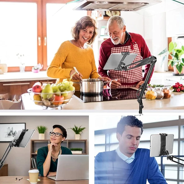 HyMark Esnek Metal Uzun Kollu Telefon Tablet Tutucu Teleskopik 360 Derece Hareketli - Resim 7