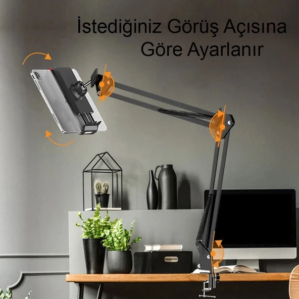 HyMark Esnek Metal Uzun Kollu Telefon Tablet Tutucu Teleskopik 360 Derece Hareketli - 4