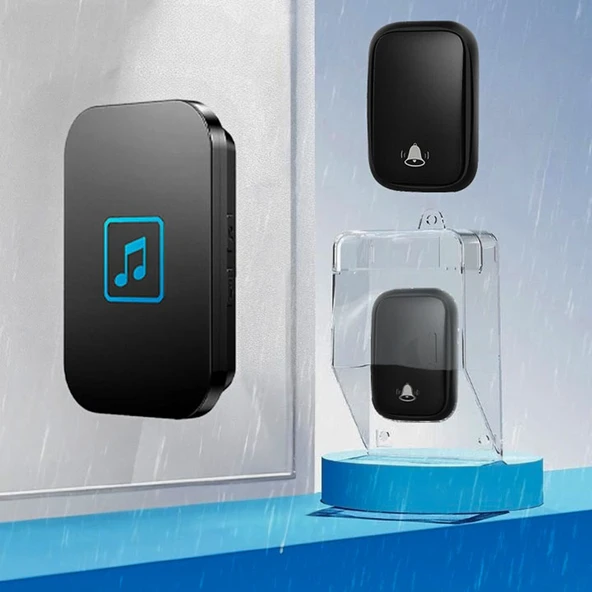 HyMark Kablosuz Led Kapı Zili 1 Buton 1 Zil 1 Koruyucu Kapak Pil Gerektirmeyen 150 Metre Çekim 60 Zil Tonu ürün görseli 1