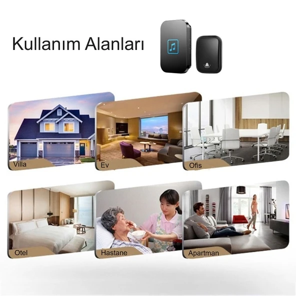 HyMark Kablosuz Led Kapı Zili 1 Buton 1 Zil 1 Koruyucu Kapak Pil Gerektirmeyen 150 Metre Çekim 60 Zil Tonu - Resim 5