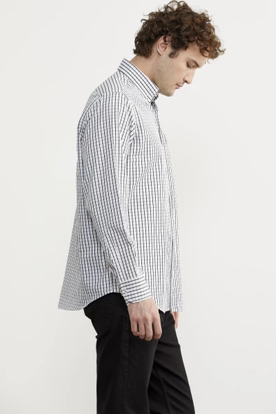 Kareli Uzun Kol Cepli Gömlek - Siyah - Resim 5