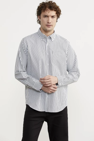 Kareli Uzun Kol Cepli Gömlek - Siyah - Resim 3