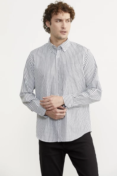 Kareli Uzun Kol Cepli Gömlek - Siyah - Resim 2