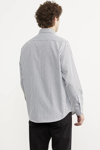 Kareli Uzun Kol Cepli Gömlek - Siyah - Resim 6