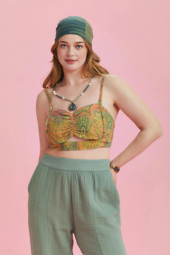 İnce Askılı Cut Out Detay Koton Büyük Beden Bluz