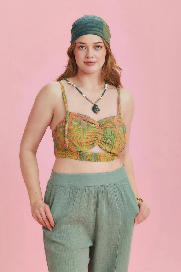 İnce Askılı Cut Out Detay Koton Büyük Beden Bluz - 3