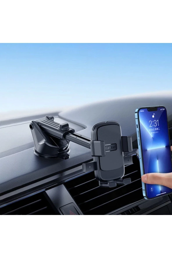 Araç İçi Telefon Tutucu Klipsli Vantuzlu 360 Derece Dönebilen Kısa Uzun Ayarlı