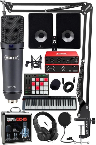 Midex İmpressive Paket-6 Stüdyo Ekipmanları Seti (Monitör Mikrofon Ses Kartı Kulaklık Midi Klavye Pad Controller) ürün görseli 1