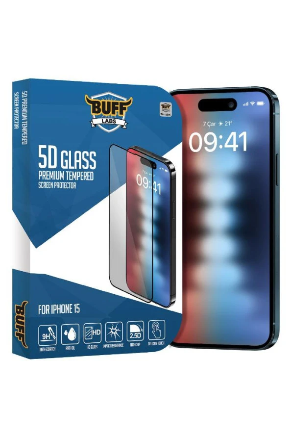 Buff iPhone 15 5D Glass Ekran Koruyucu