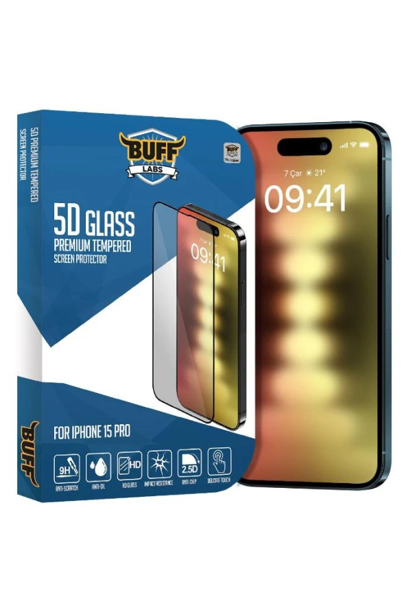 Buff iPhone 15 Pro 5D Glass Ekran Koruyucu