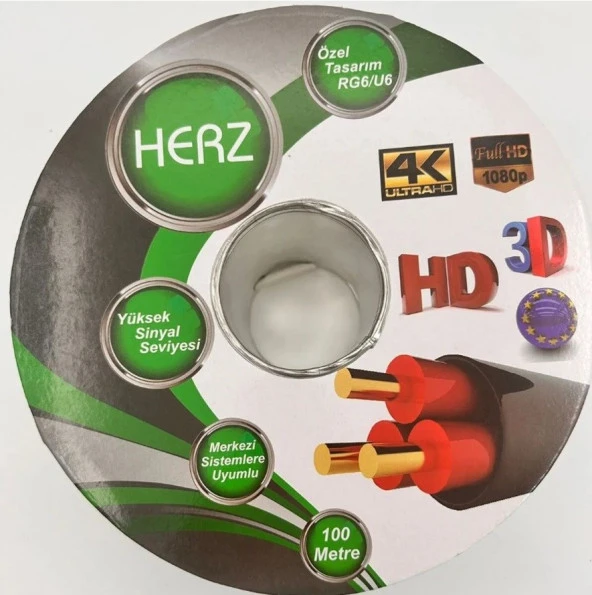 Herz HR-6002 RG6/U6 Uydu Anten Kablosu 100 Metre Kasnaklı Beyaz - 2