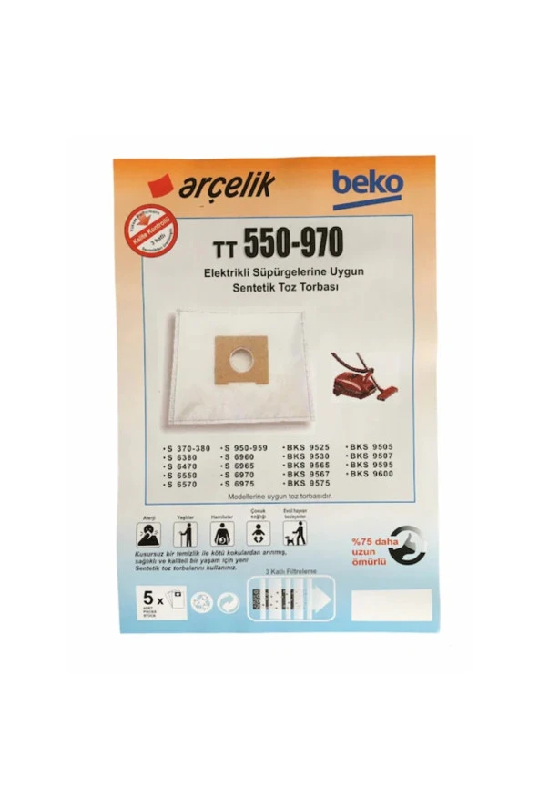 METİN ISITMA SOĞUTMA X-Bag Arçelik Beko Tt 550  Uyumlu Süpürge Toz Torbası