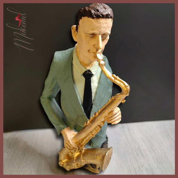 Müzisyen Heykeli 3 Figür Dekoratif Obje Ve Biblo Masa Dekorasyon Salon Ofis Aksesuarları - Resim 3