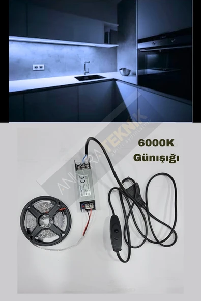 Mutfak Dolabı Için 5 Mt.  Şerit Led 12v Adaptör Aç Kapa Anahtarlı - 4