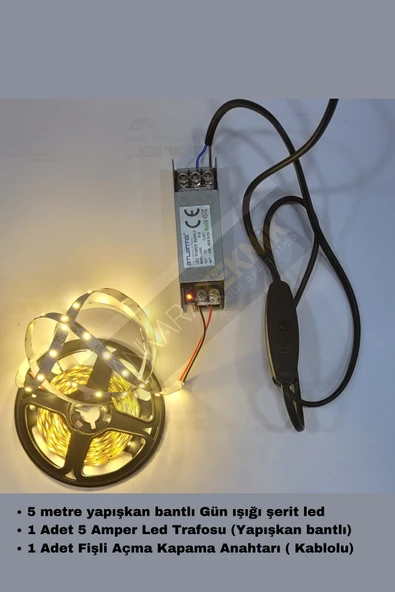 Mutfak Dolabı Için 5 Mt.  Şerit Led 12v Adaptör Aç Kapa Anahtarlı - 2