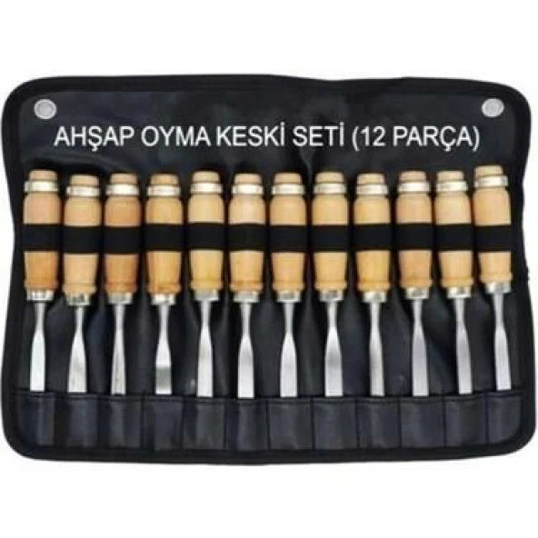 Emg 12 Pcs Çantalı Ahşap Oyma Keski Seti