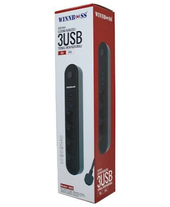 Winnboss Wn-3402 Akım Korumalı Uzatma Kablosu