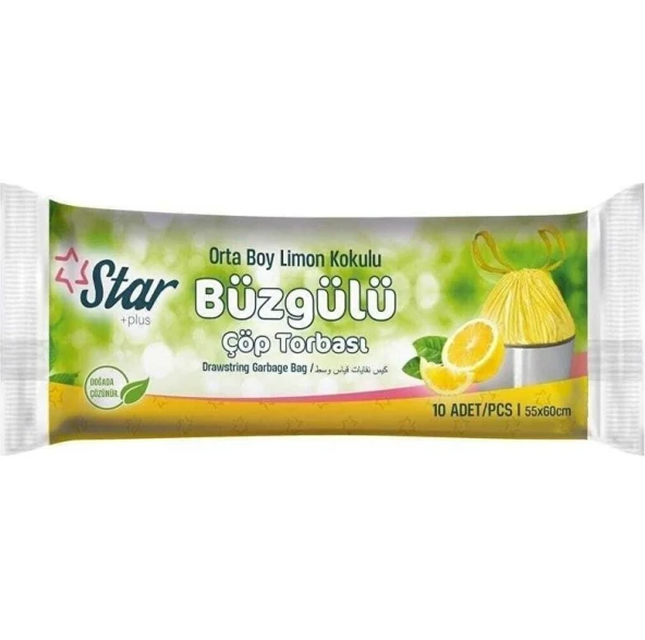 Starplus Büzgülü Orta B,Limon Çöp Torbası 120gr 55x60cm