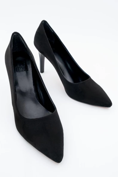 Siyah Süet Stiletto Topuklu Kadın Ayakkabı - Anger - Resim 4