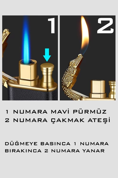 Siyah Ejderha Alevli Gazlı Pürmüzlü Lüx Çakmak SMCTMSHR01 - Resim 4