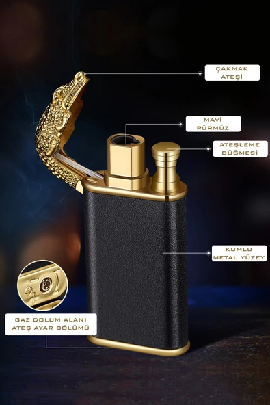 Siyah Ejderha Alevli Gazlı Pürmüzlü Lüx Çakmak SMCTMSHR01 - Resim 2