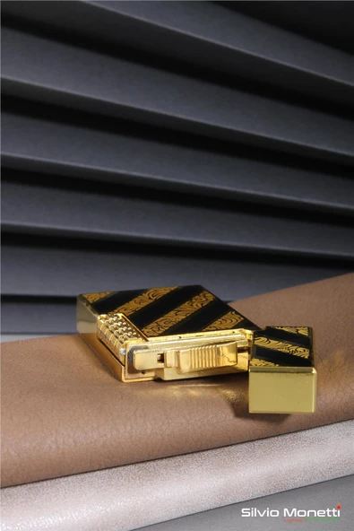 Silvio Monetti Siyah Altın Özel Tasarım Kapaklı Model Gazlı Çakmak 24CSM812ATR01 - Resim 5