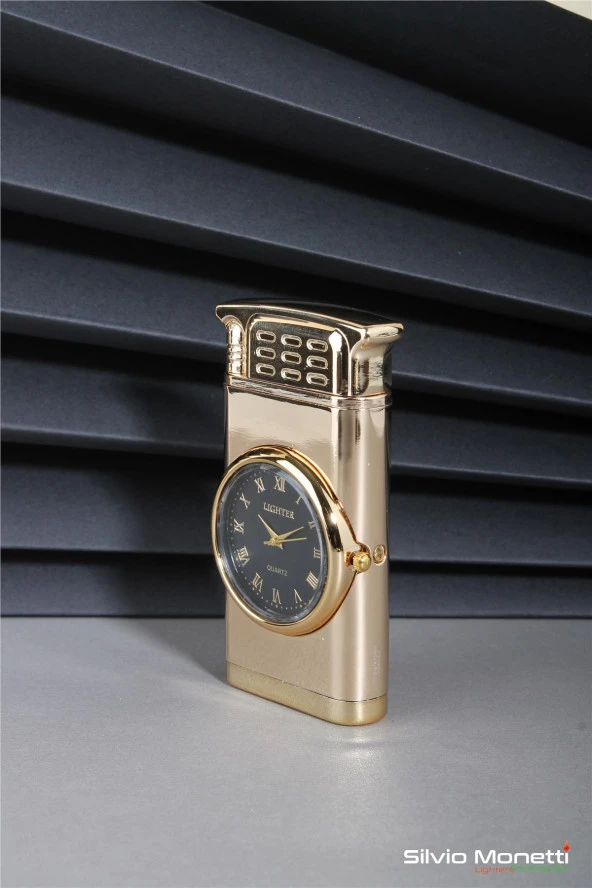 Silvio Monetti Altın Özel Tasarım Kapaklı Saatli Model Gazlı Çakmak 24CSM807BMR02 - Resim 2