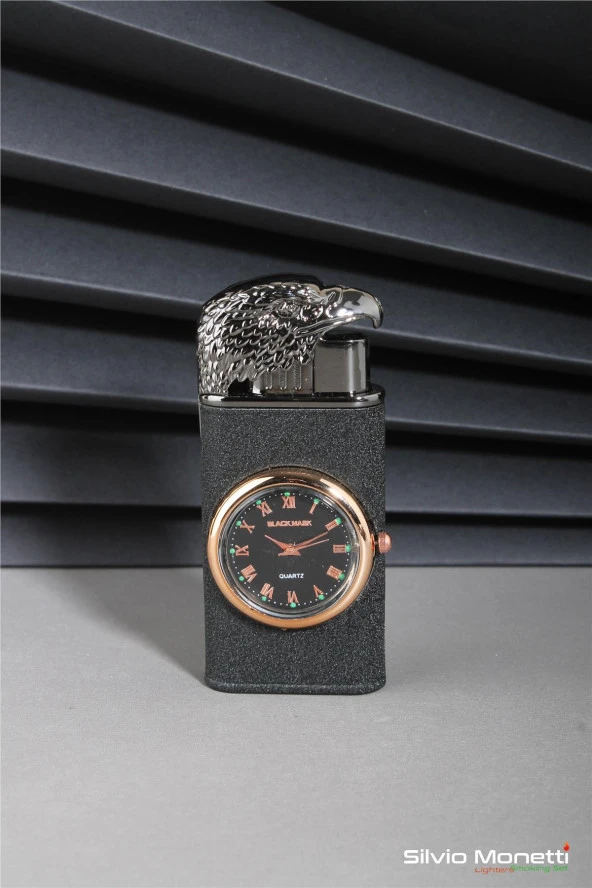 Silvio Monetti Siyah Özel Tasarım Kapaklı Saatli Model Gazlı Çakmak 24CSM809MR01 ürün görseli 1