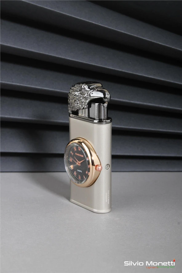 Silvio Monetti Gümüş Özel Tasarım Kapaklı Saatli Model Gazlı Çakmak 24CSM809MR02 - Resim 2