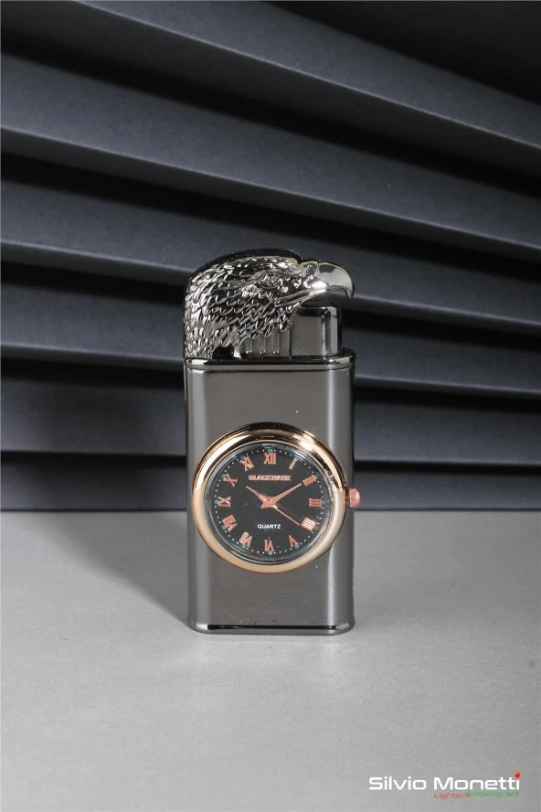 Silvio Monetti Siyah Özel Tasarım Kapaklı Saatli Model Gazlı Çakmak 24CSM809MR04 ürün görseli 1