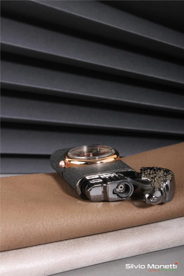 Silvio Monetti Siyah Özel Tasarım Kapaklı Saatli Model Gazlı Çakmak 24CSM809MR01 - Resim 4