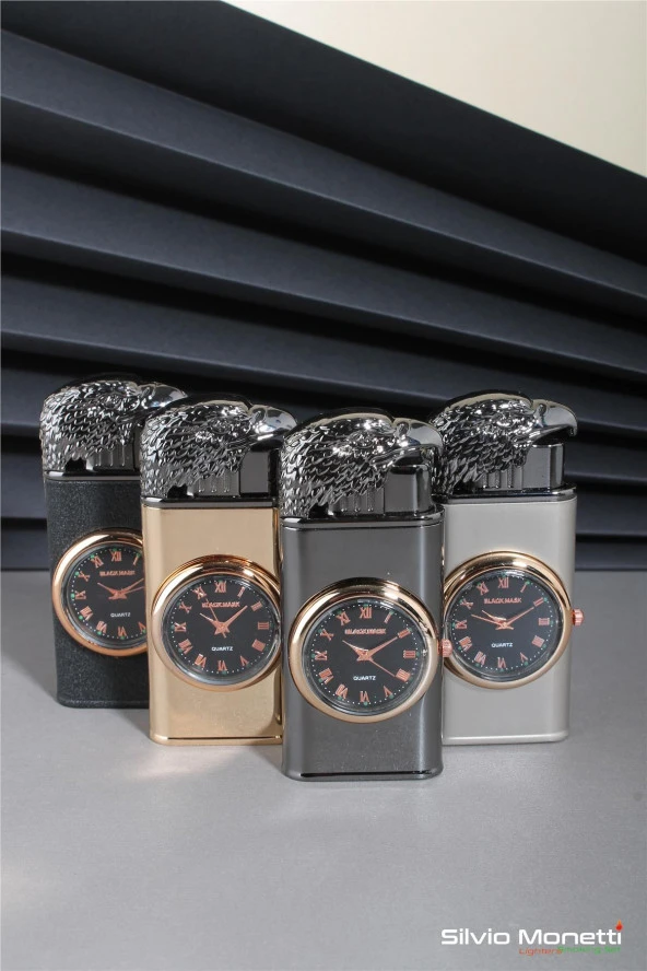 Silvio Monetti Siyah Özel Tasarım Kapaklı Saatli Model Gazlı Çakmak 24CSM809MR01 - Resim 5