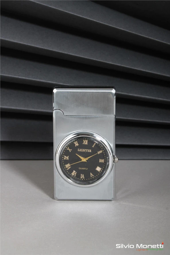 Silvio Monetti Gümüş Özel Tasarım Kapaklı Saatli Model Gazlı Çakmak 24CSM810MDZR03 ürün görseli 1