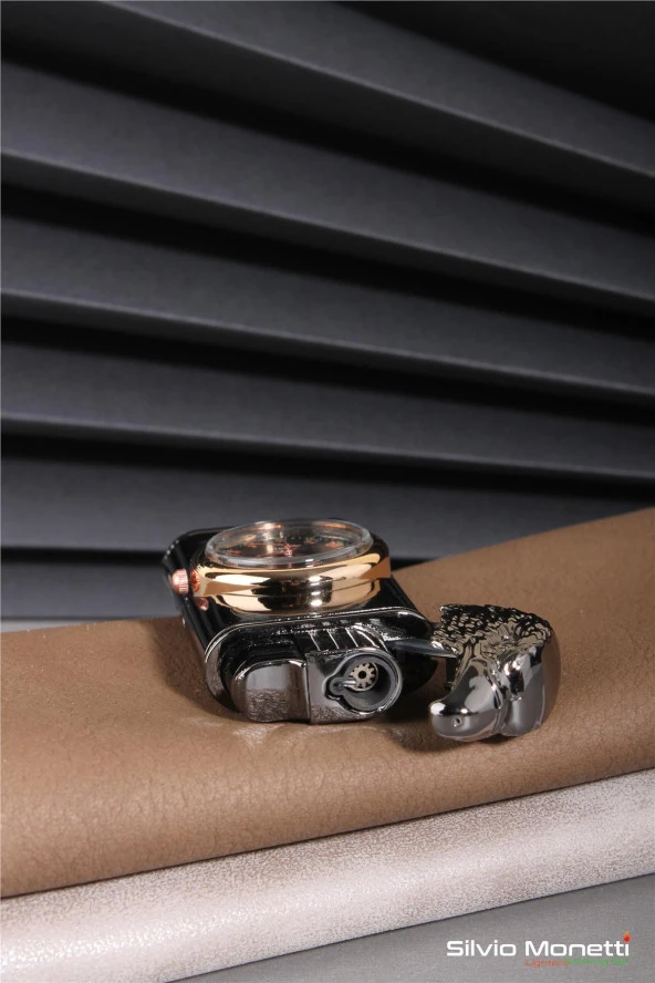 Silvio Monetti Siyah Özel Tasarım Kapaklı Saatli Model Gazlı Çakmak 24CSM809MR04 - Resim 4